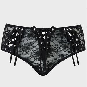 Killstar Black Lace Corset Hipster Panty with Ribbon Lacing
